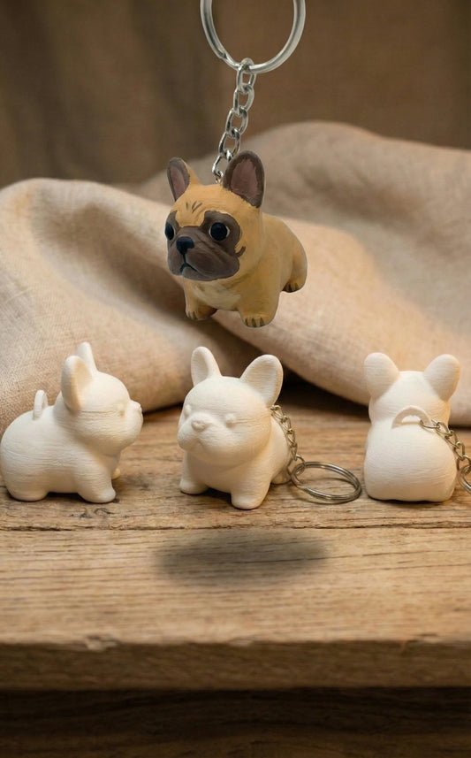 Paint-It-Yourself French Bulldog Keychain